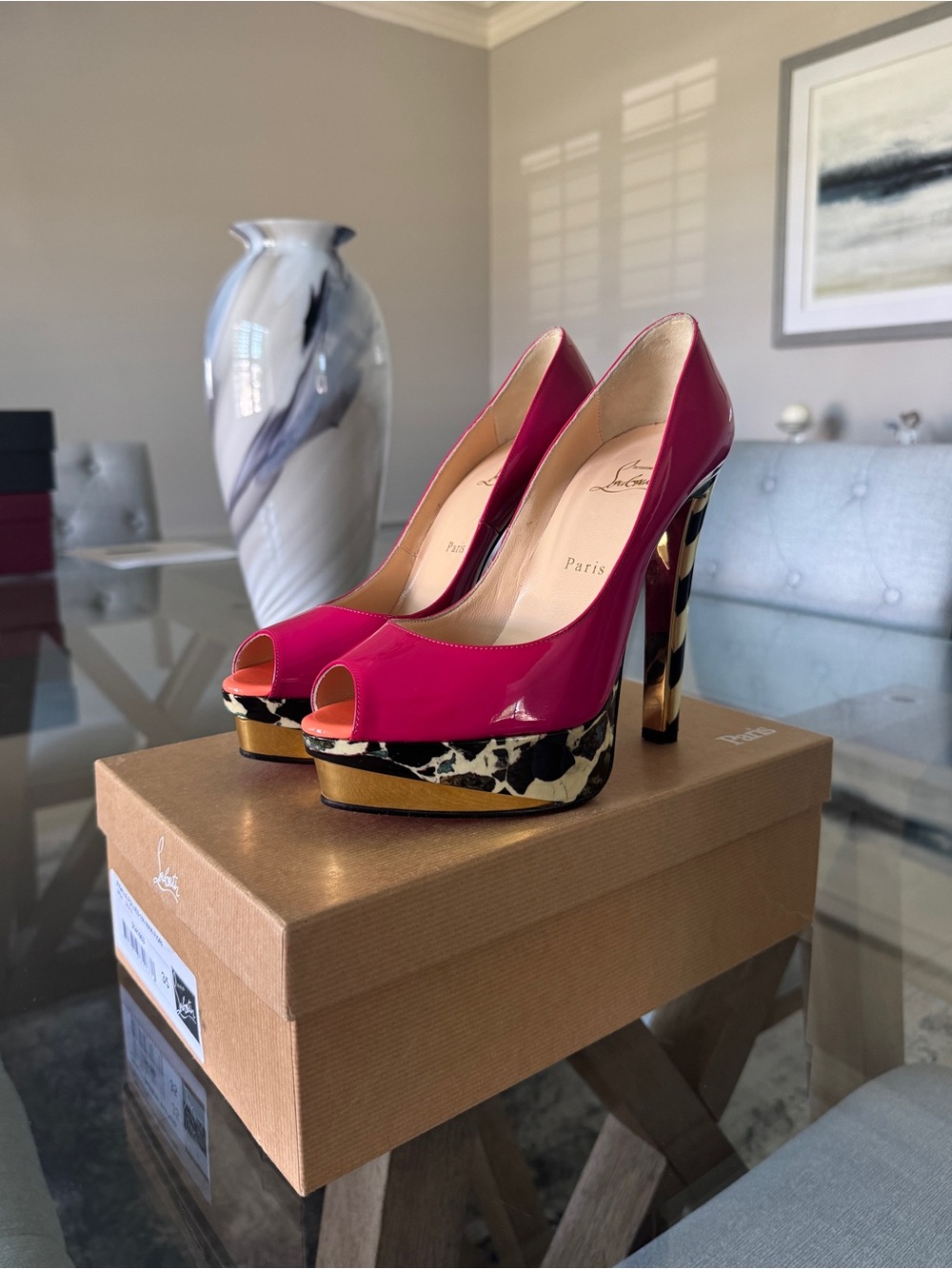 CHRISTIAN LOUBOUTIN LEATHER Chester Fille Platform 140 MM Pink 39
